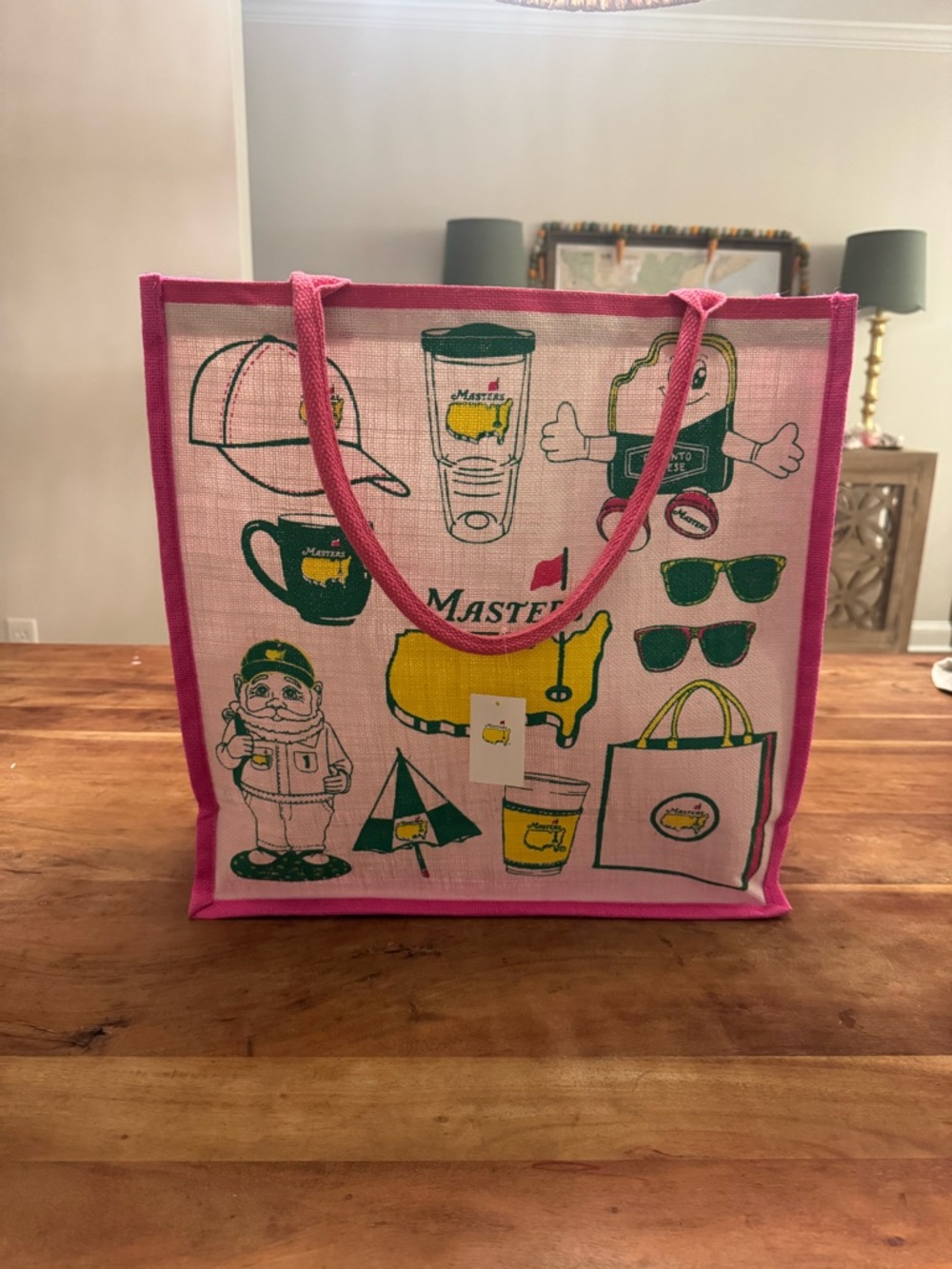 Masters Pink Tote Bag with Green and Yellow Graphics